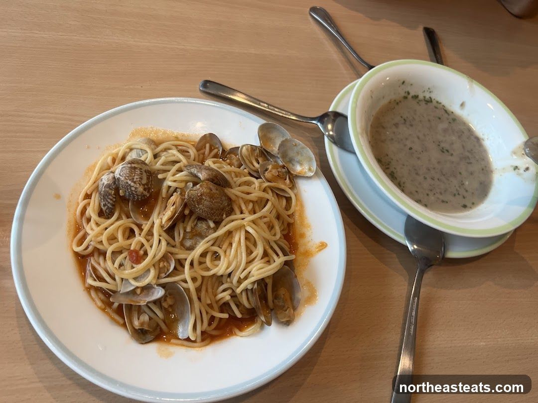 Spaghetti with Clams and Mushroom Soup