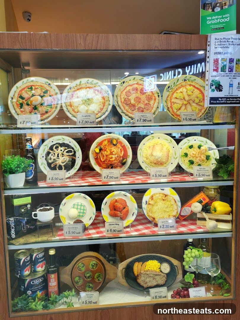 Food display case with various dishes