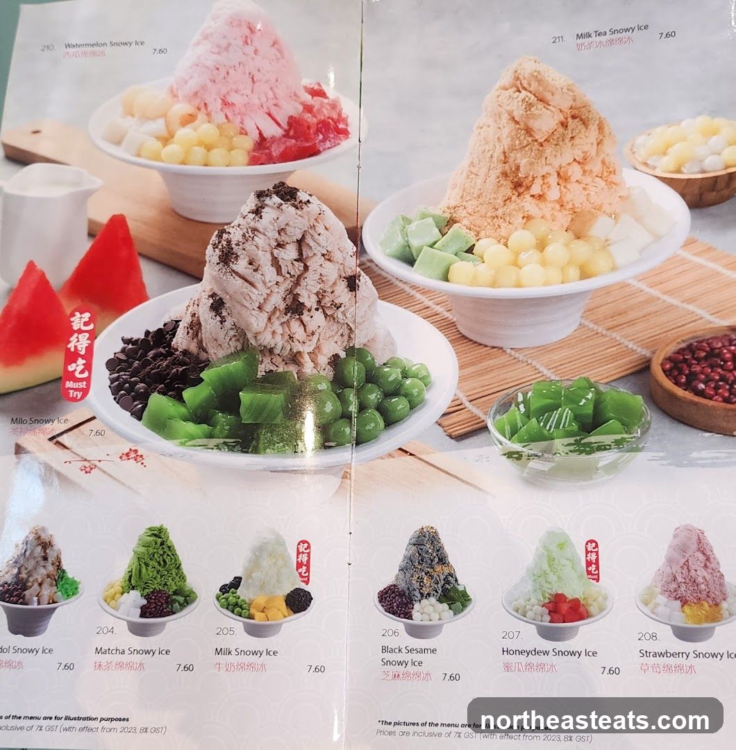 Snowy Ice Menu
