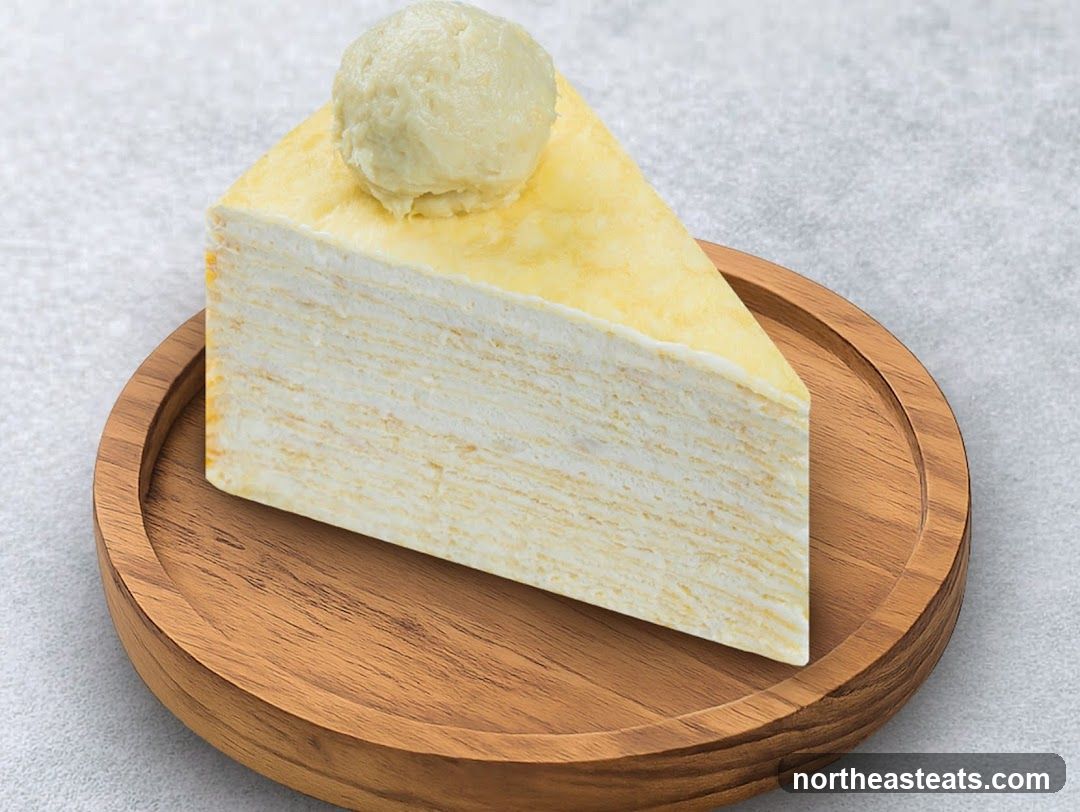 Slice of Durian Mille Crepe Cake