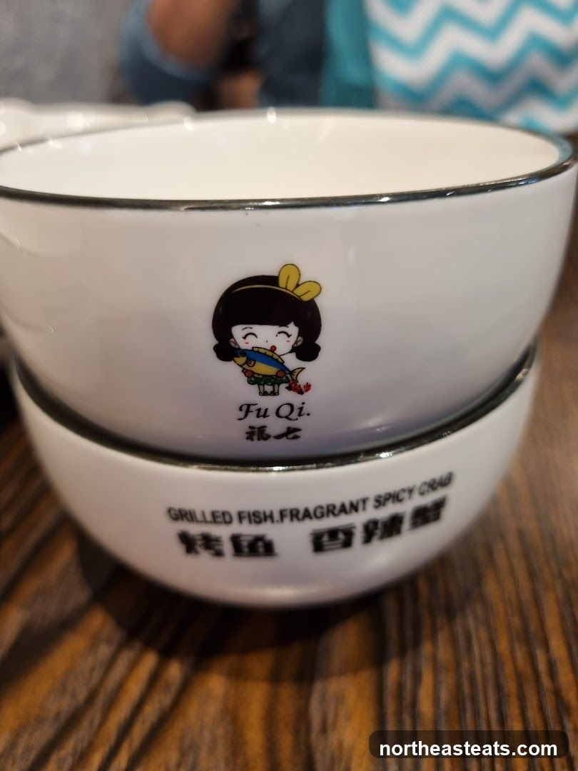Bowls with cartoon character and text