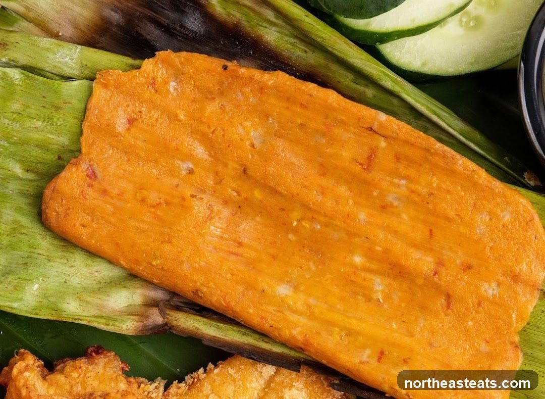 Orange Food Item Wrapped in Banana Leaf