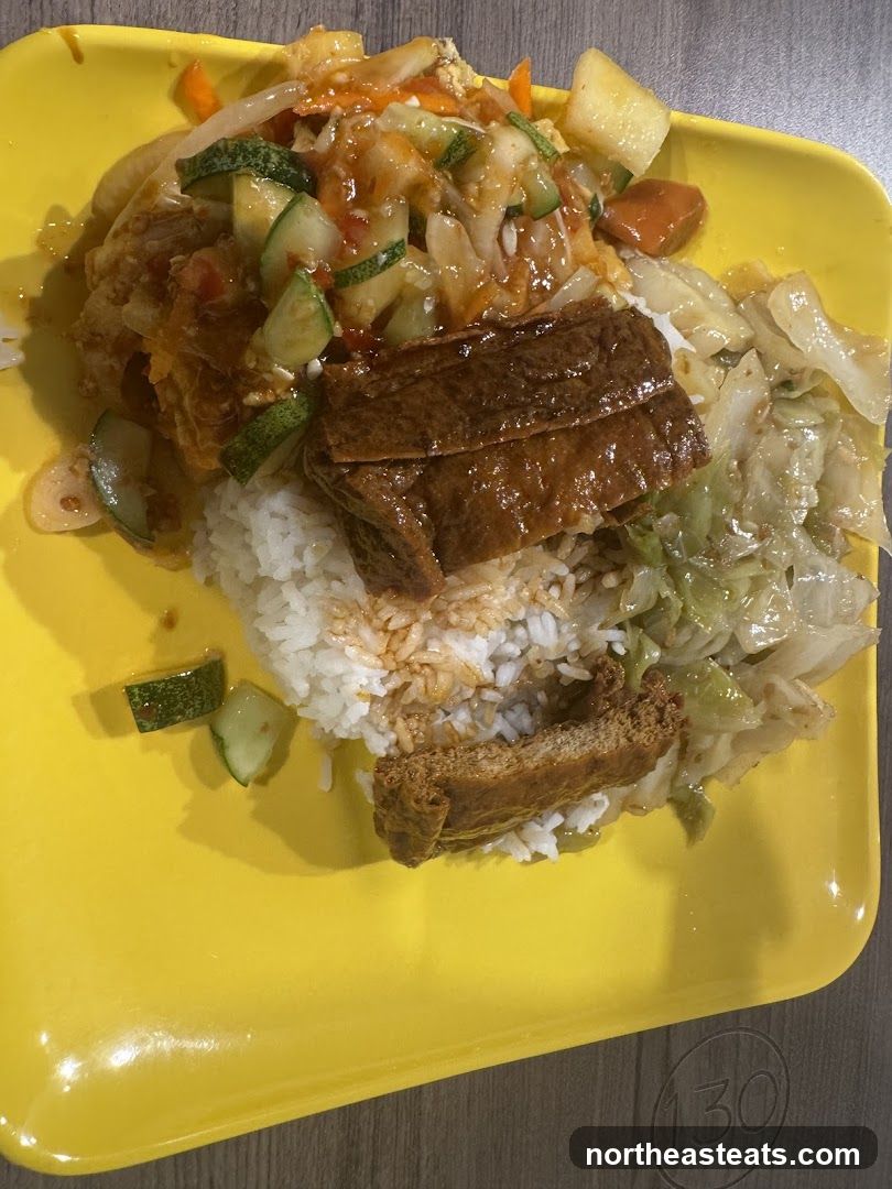 Rice plate with mixed toppings