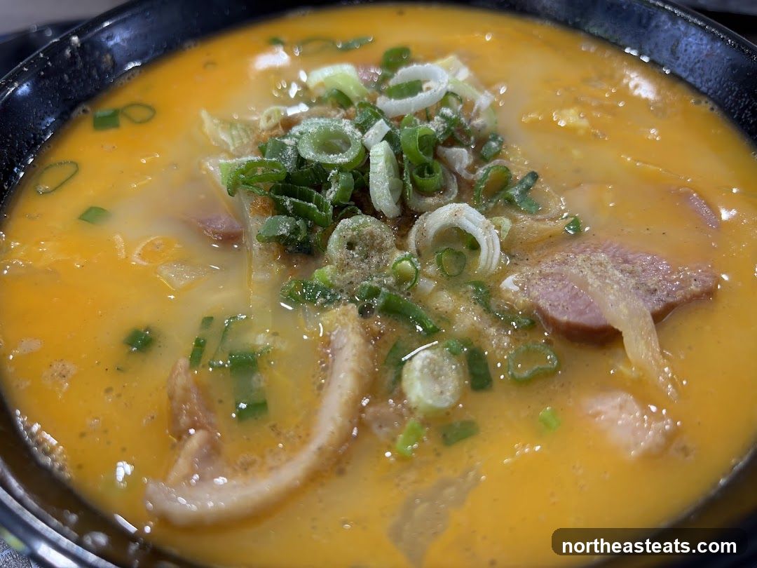 Noodle Soup with Sliced Sausage and Scallions