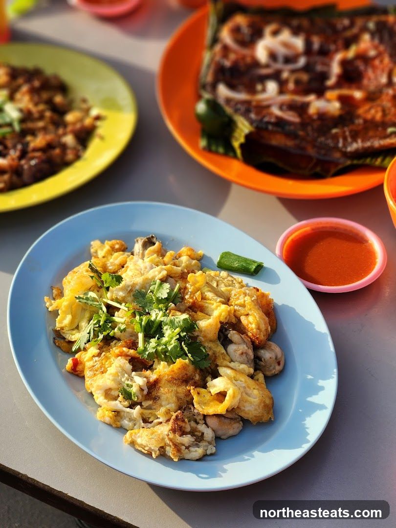 Oyster Omelette and Grilled Fish