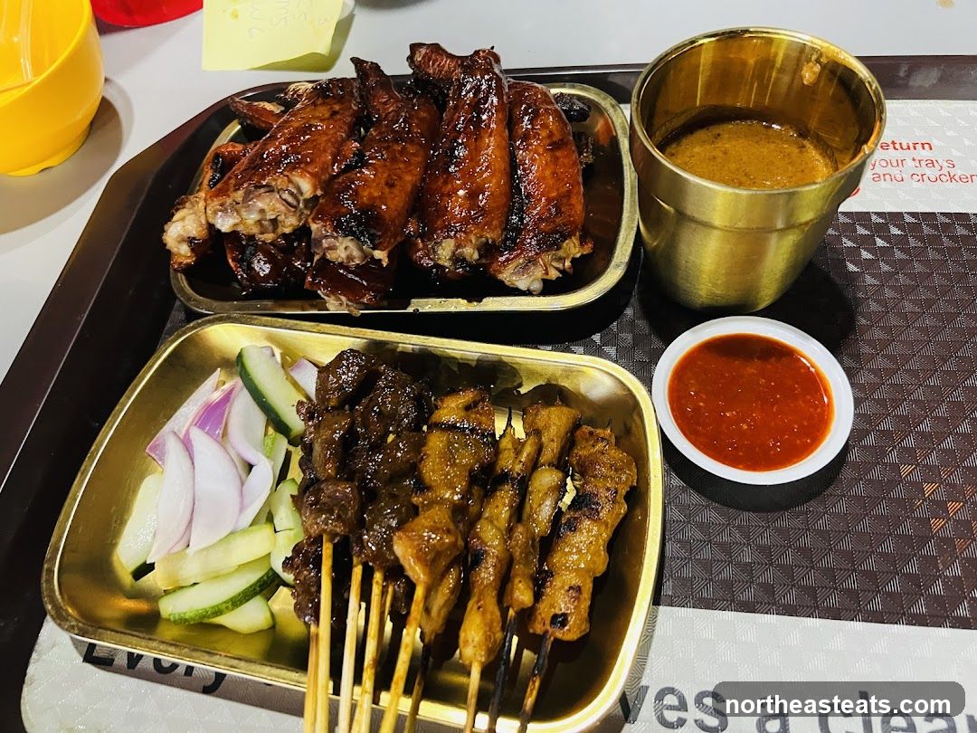 Grilled Chicken Wings and Satay Skewers