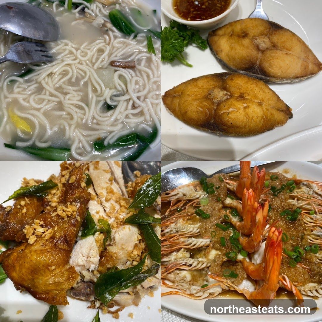 Collage of Seafood and Noodle Dishes