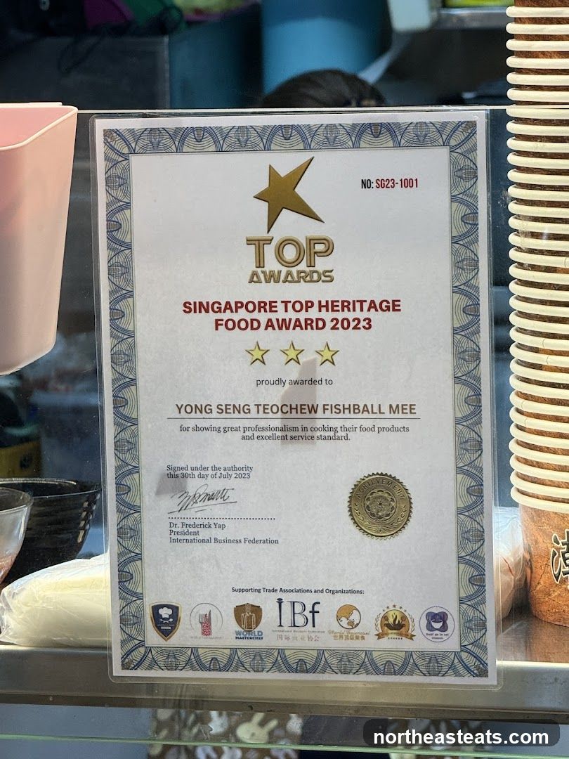 Singapore Top Heritage Food Award 2023 Certificate