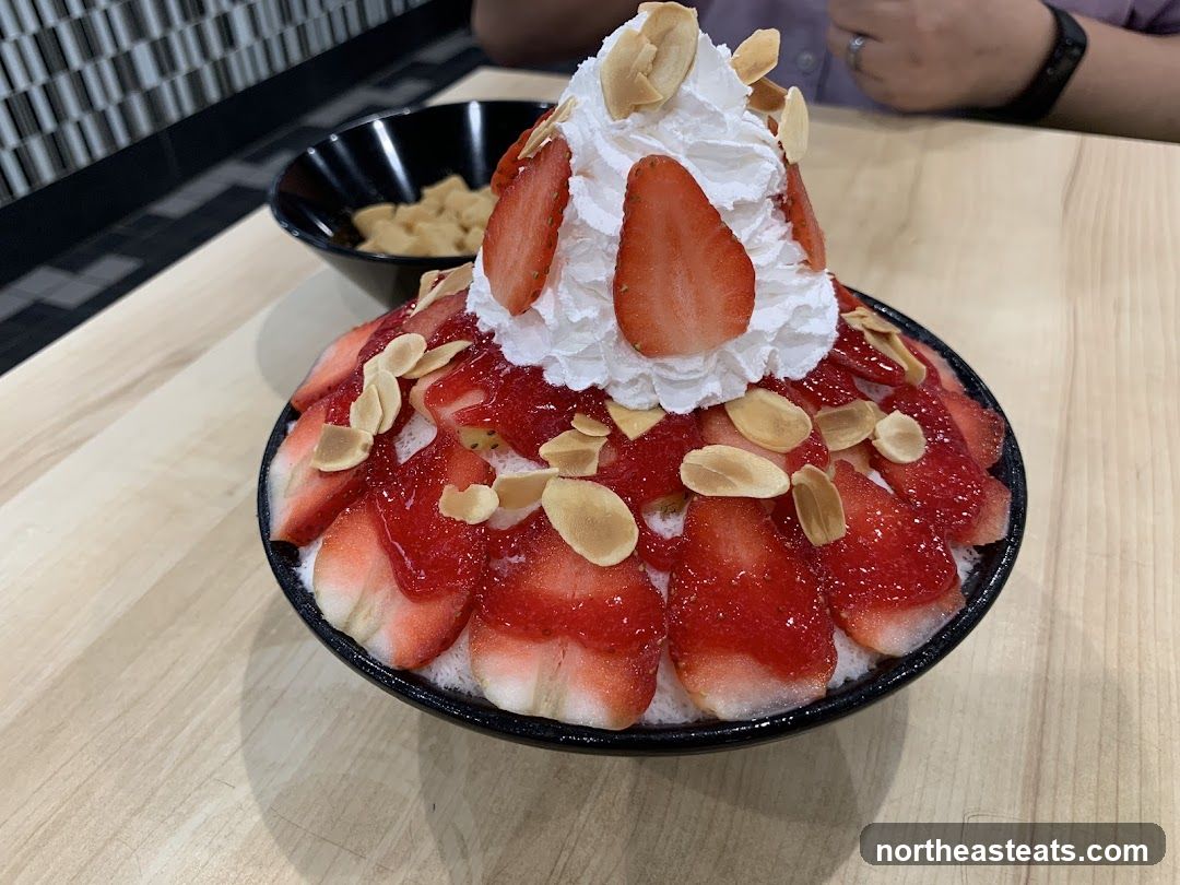 Strawberry shaved ice dessert