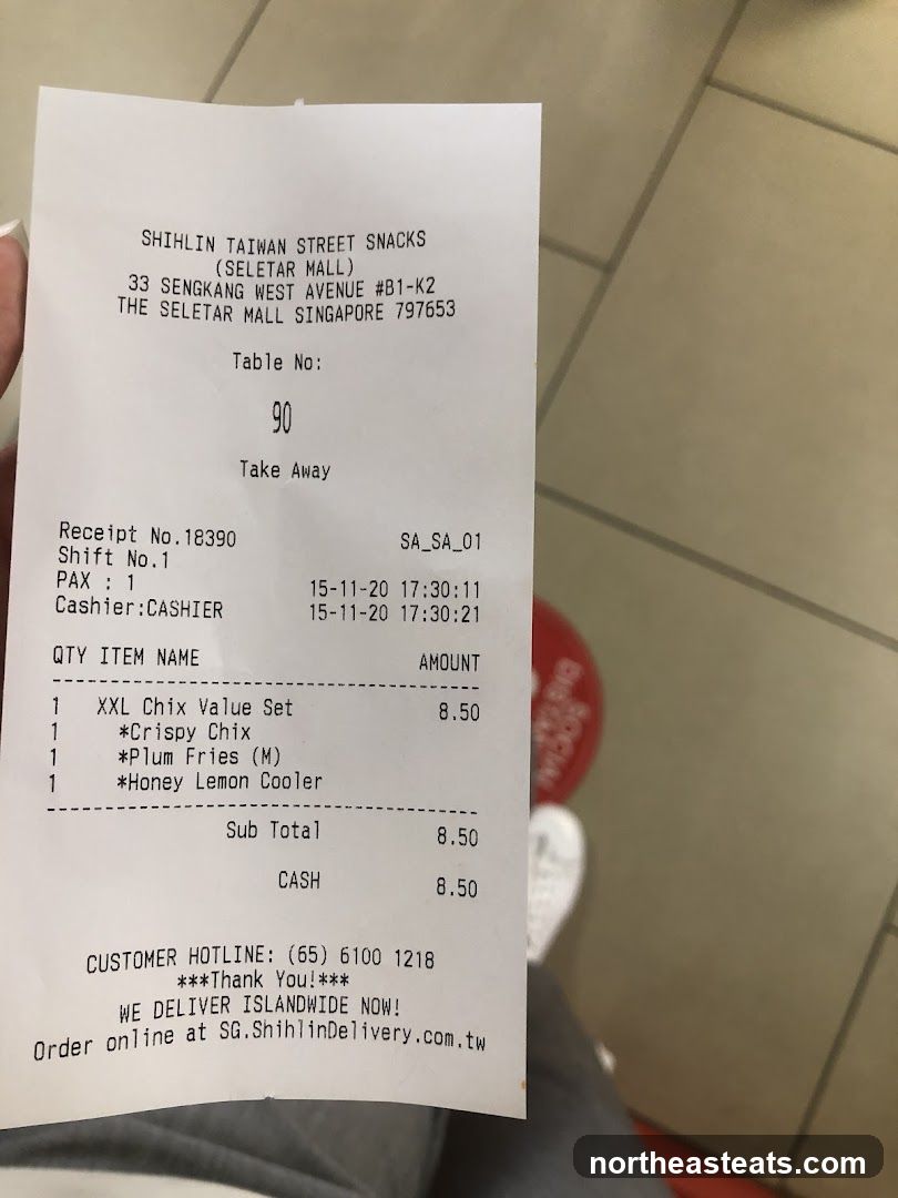 Receipt from Shihlin Taiwan Street Snacks