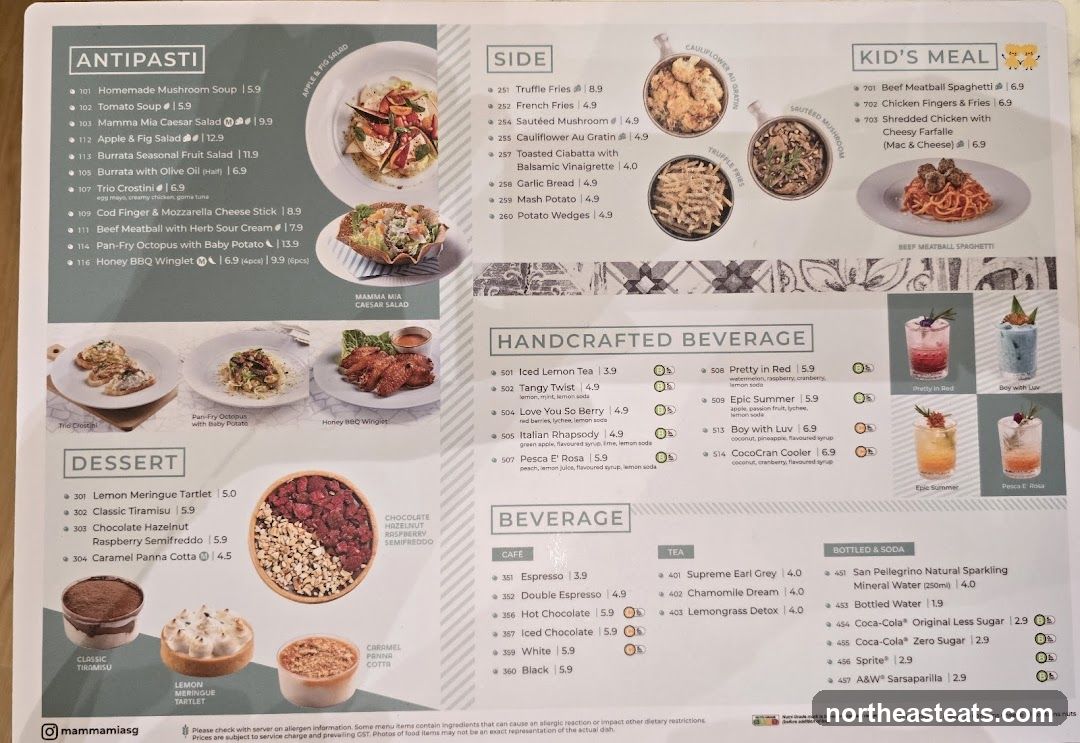 Mamma Mia Menu