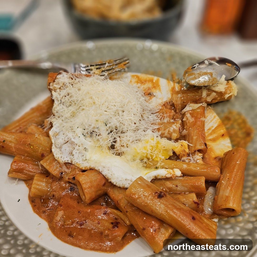Pasta with Fried Egg and Grated Cheese
