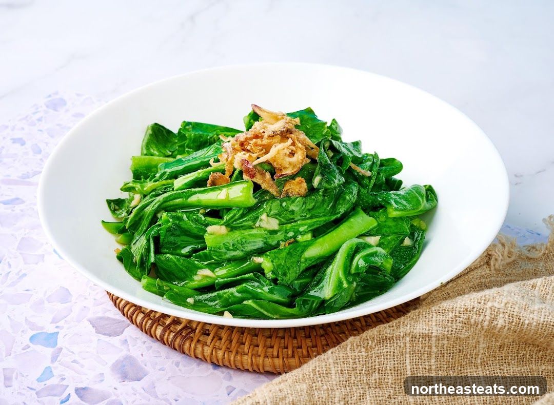 Stir-fried Greens with Crispy Shallots