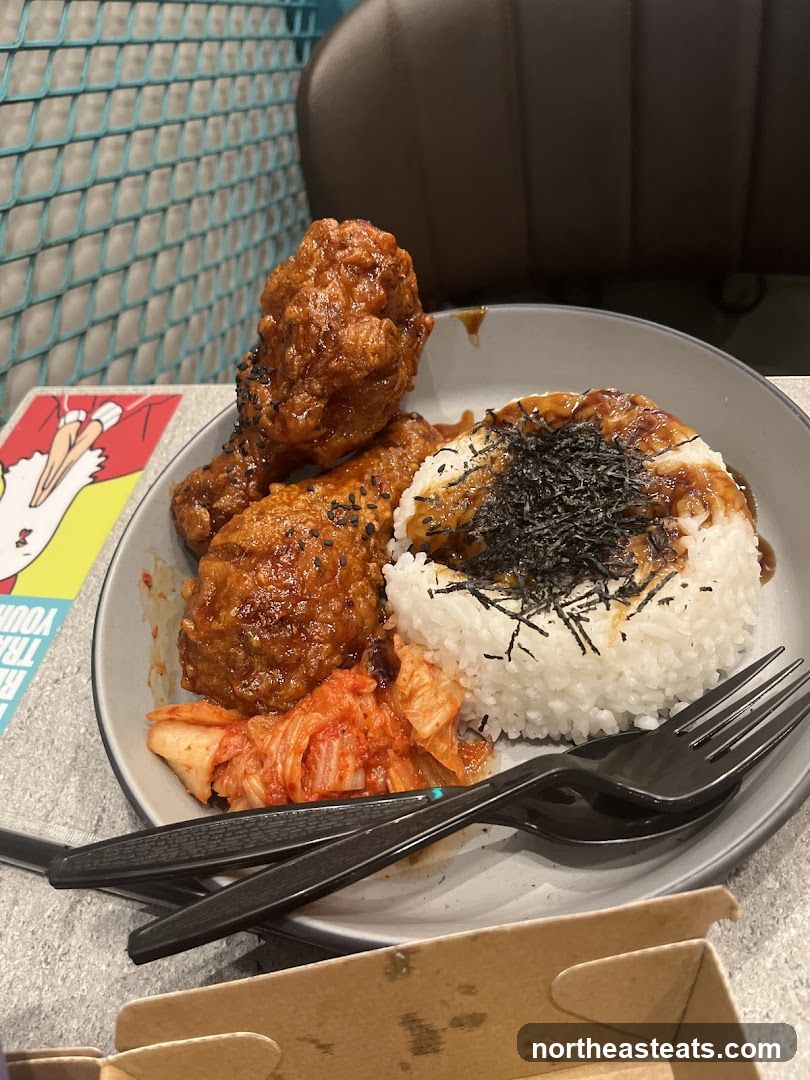 Fried Chicken with Rice and Kimchi