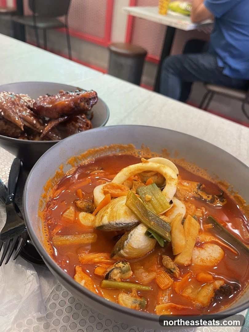 Seafood Noodle Soup and Chicken Wings