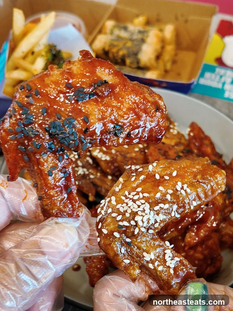 Close-up of glazed chicken wings
