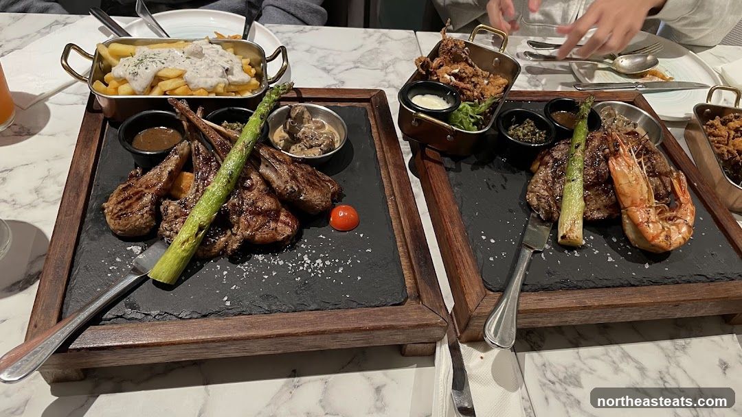Grilled Lamb Chops and Steak with Shrimp