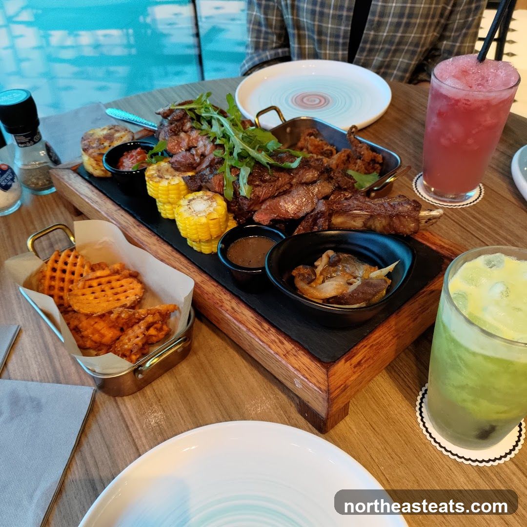 Steak Platter with Sides and Drinks