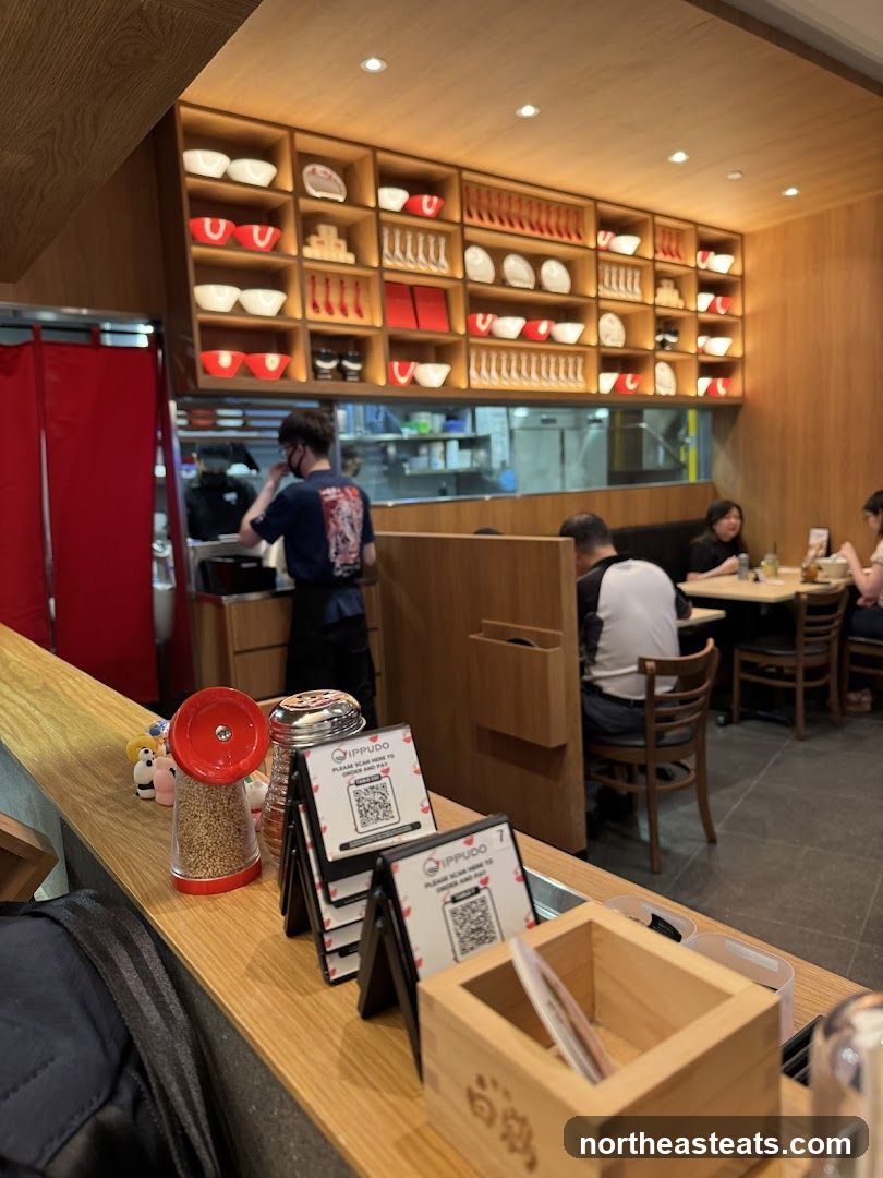 Restaurant Interior with Shelving Display