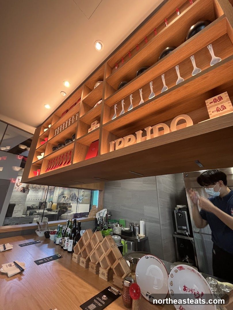 Restaurant Interior with Shelving and Counter
