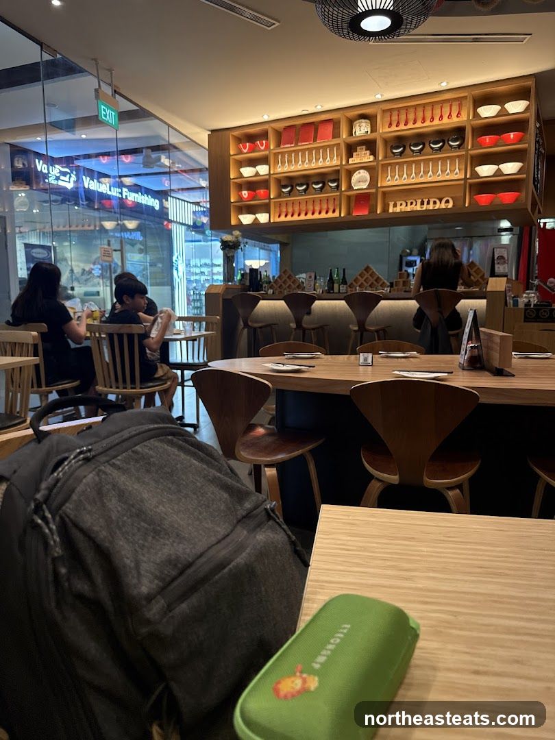 Restaurant Interior with Display Shelves