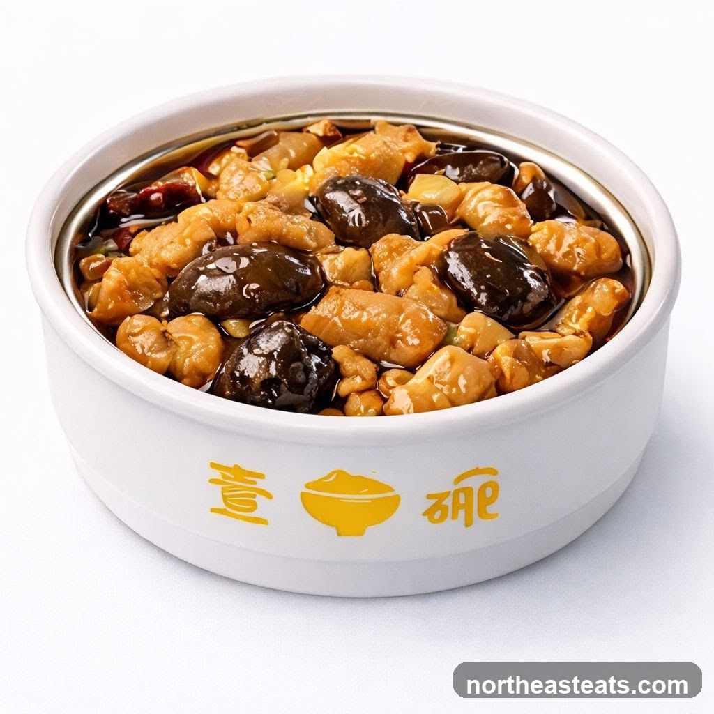 Bowl of Braised Chicken and Mushrooms