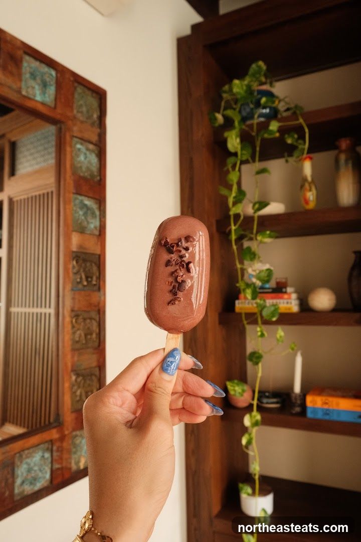 Chocolate popsicle with cacao nibs