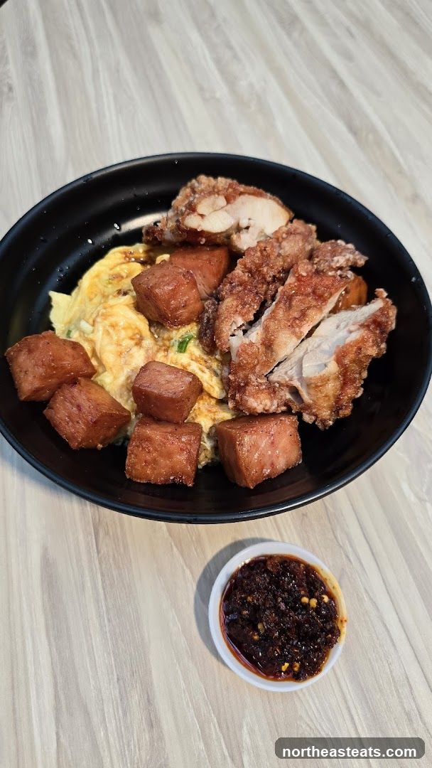 Fried Chicken and Spam with Scrambled Eggs