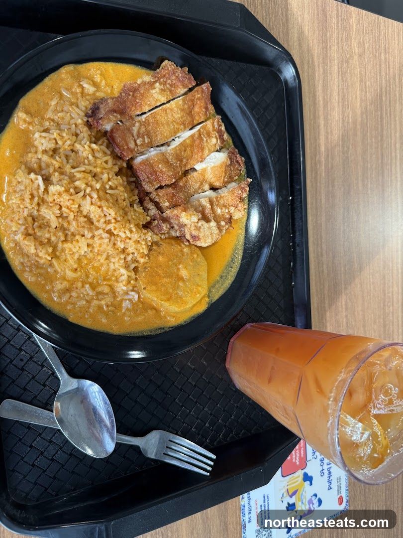 Curry Chicken Rice with Drink