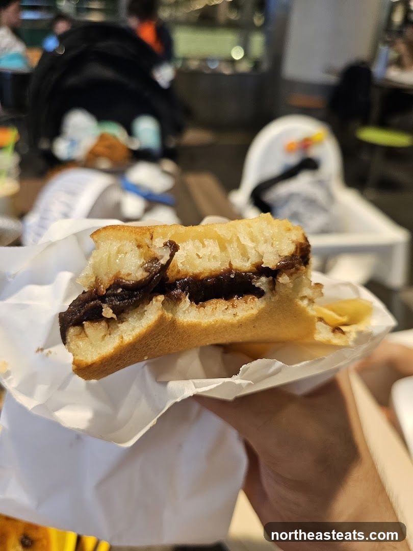 Close-up of a chocolate-filled pancake