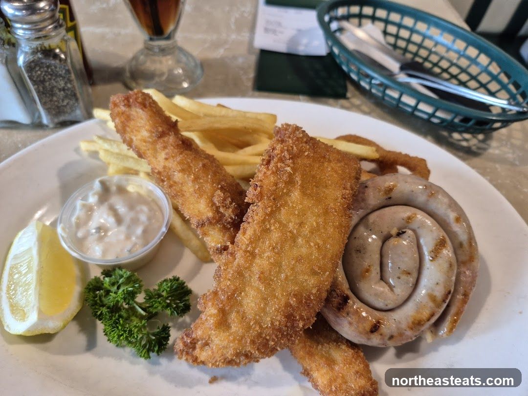 Fish and Chips with Sausage