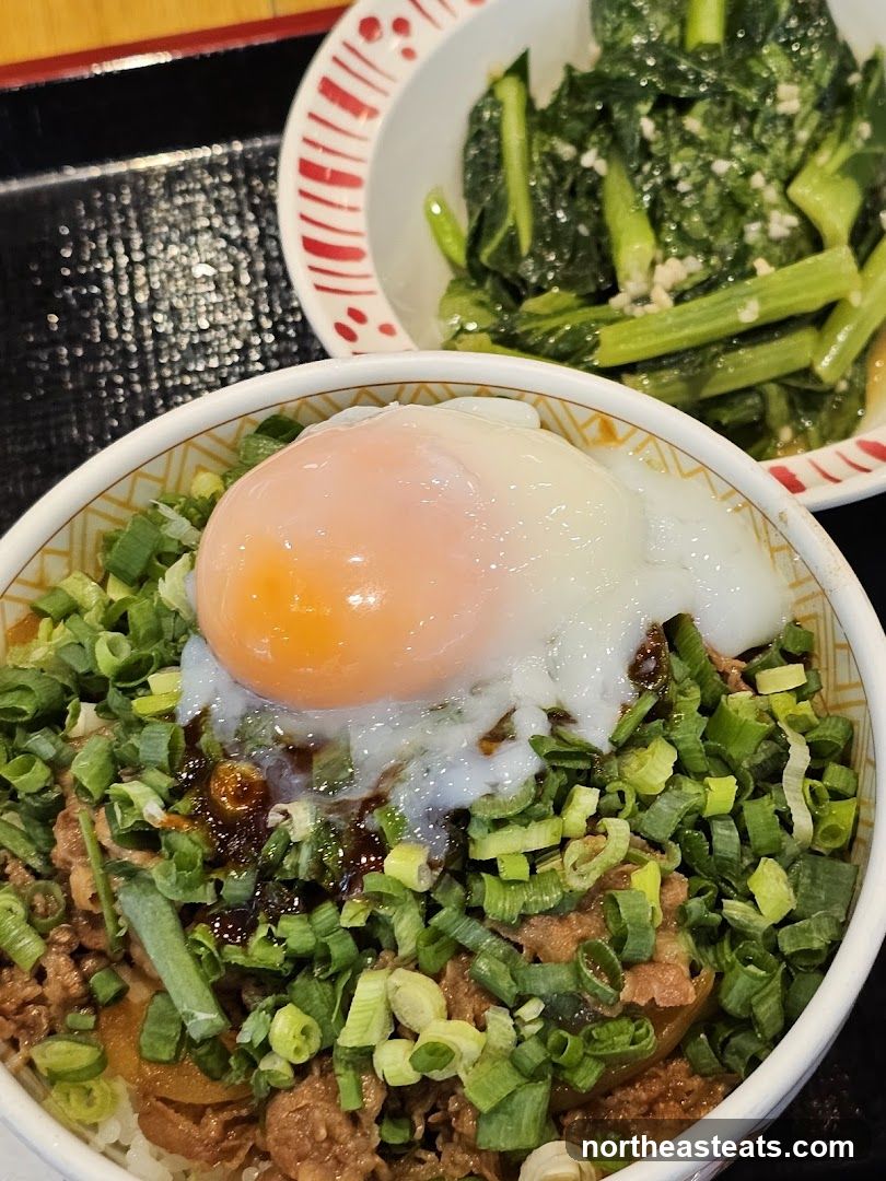 Beef Bowl with Egg and Greens