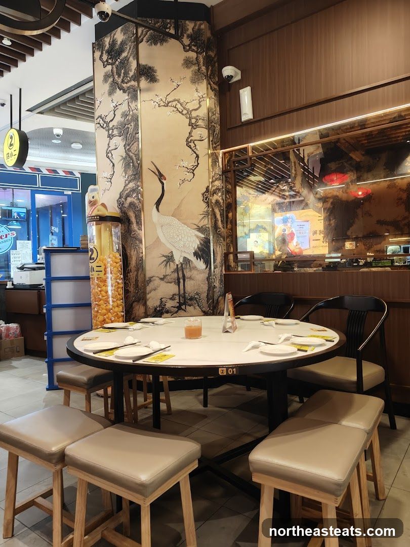 Restaurant Interior with Crane Mural