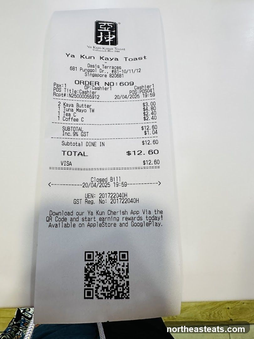 Ya Kun Kaya Toast Receipt