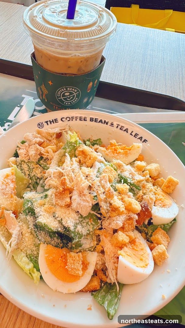Chicken Caesar Salad and Iced Coffee