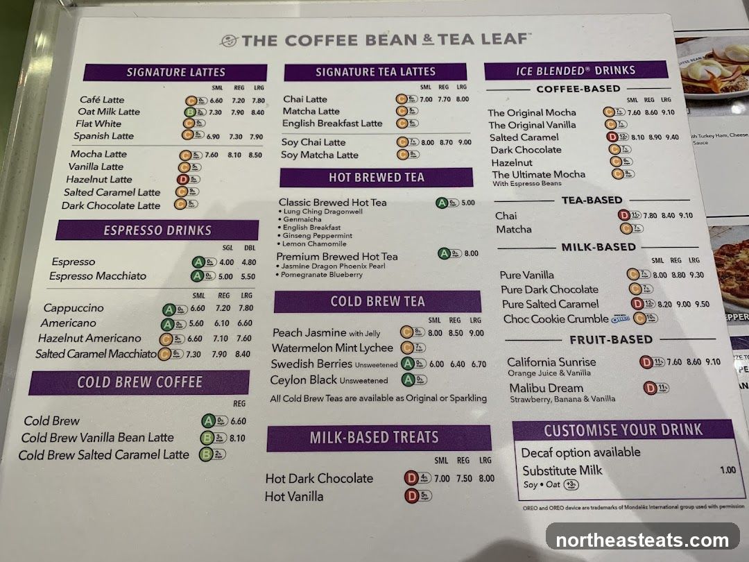 The Coffee Bean & Tea Leaf Menu