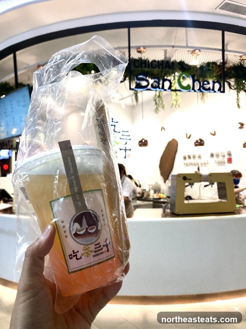 Drink with shop logo