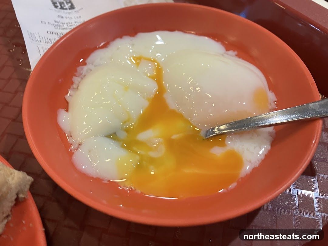 Soft-boiled eggs with rice