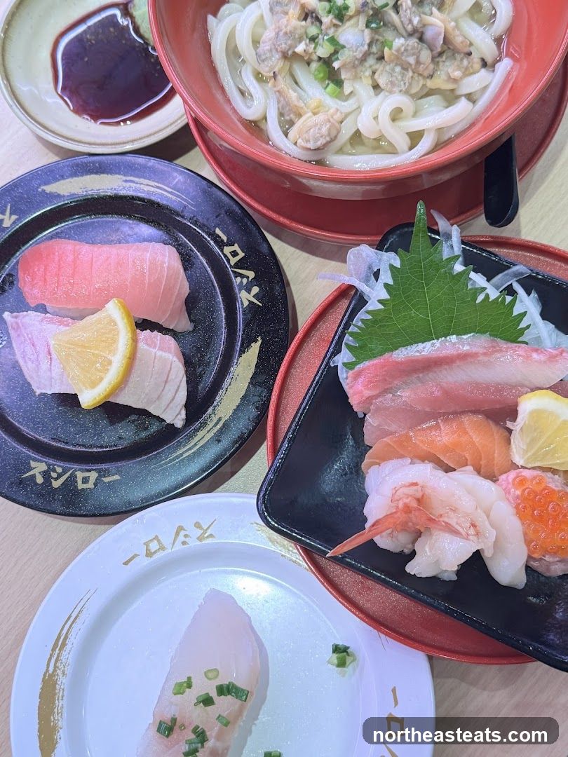 Assorted Sushi and Udon Noodles