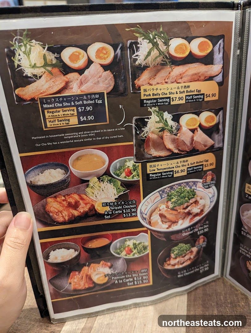 Menu page with Japanese dishes