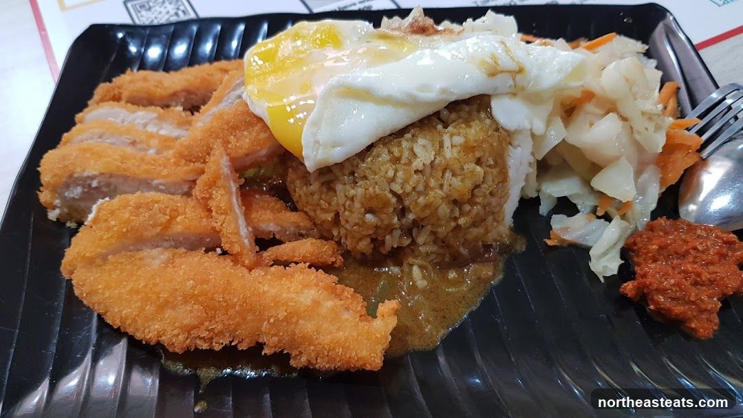 Fried Chicken Cutlet with Rice and Fried Egg
