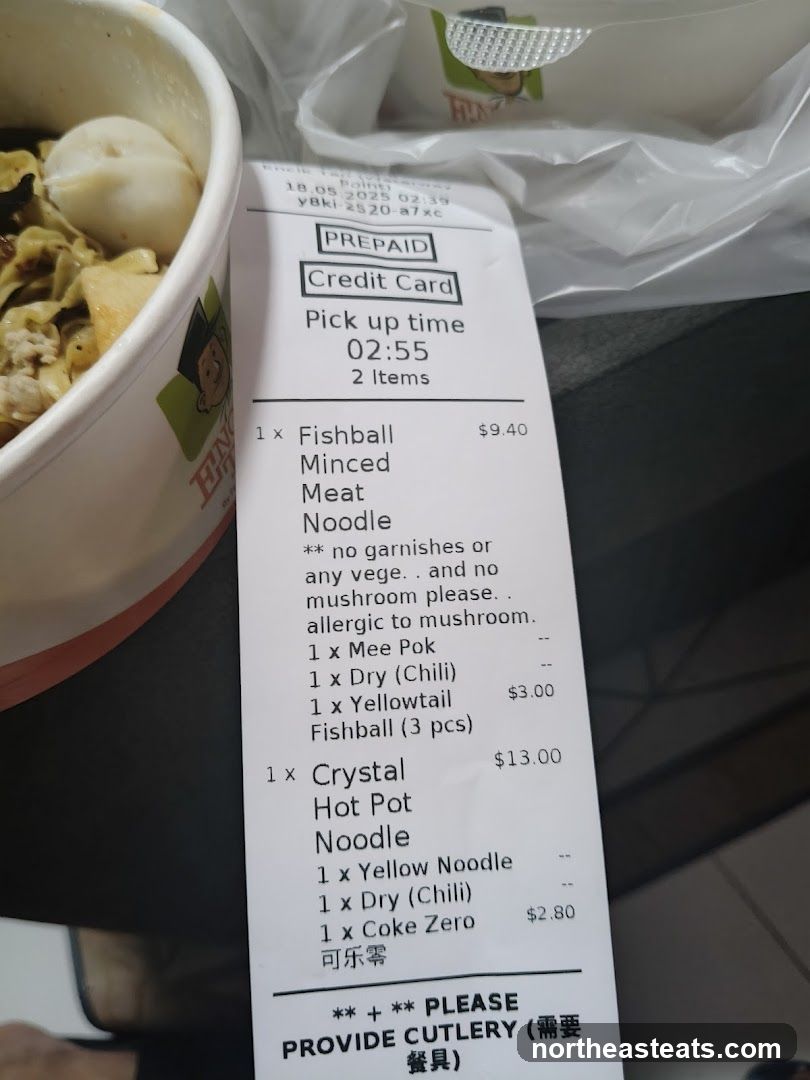 Receipt with Food Order