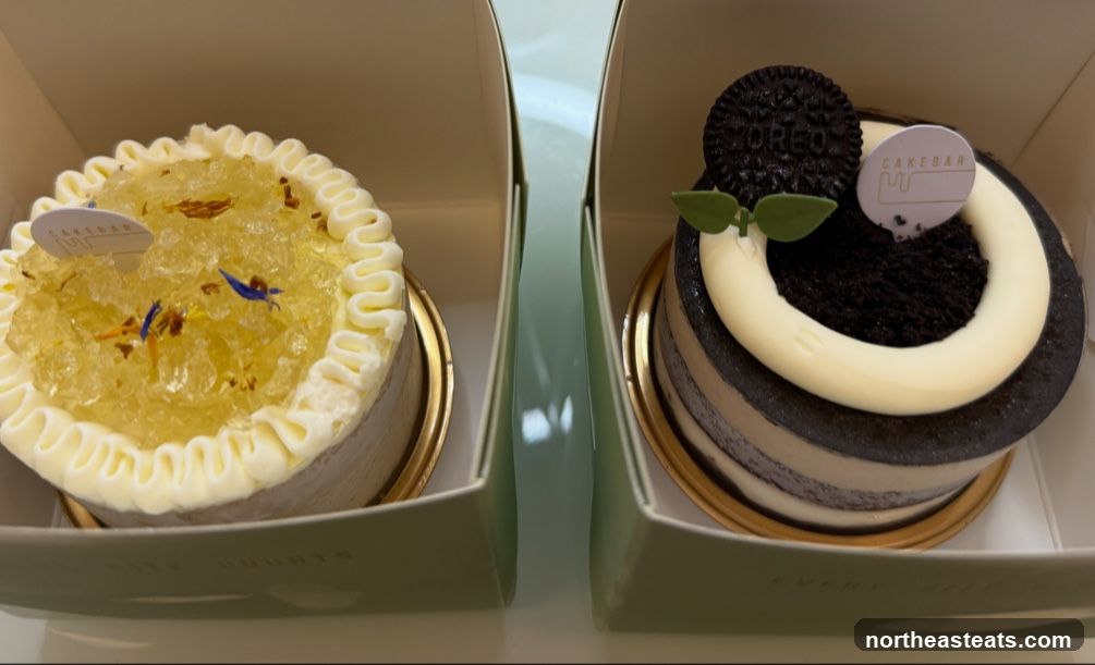 Two cakes in boxes