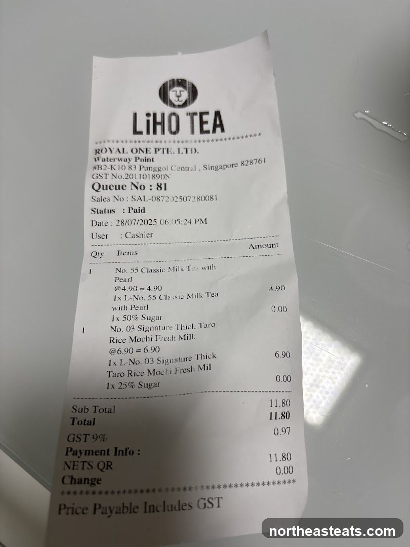 LiHO TEA Receipt