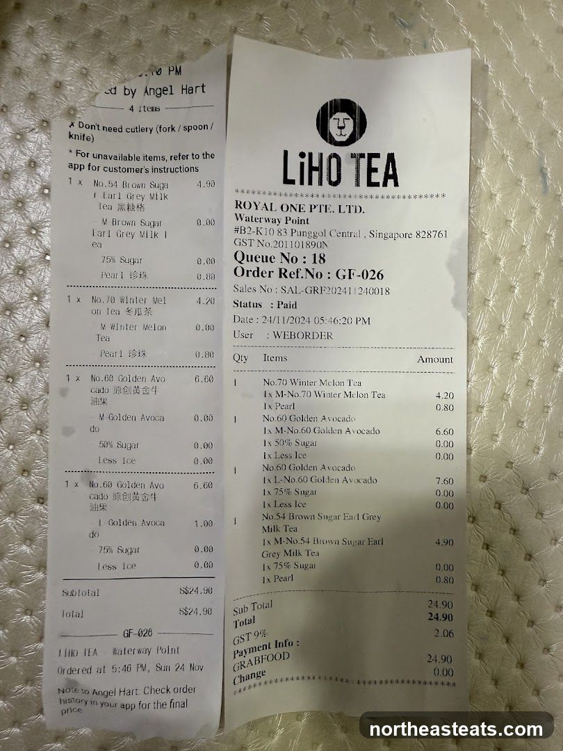 LIHO TEA Receipt