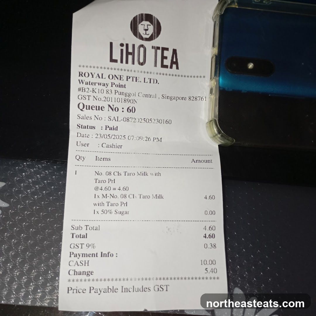 LiHo Tea Receipt