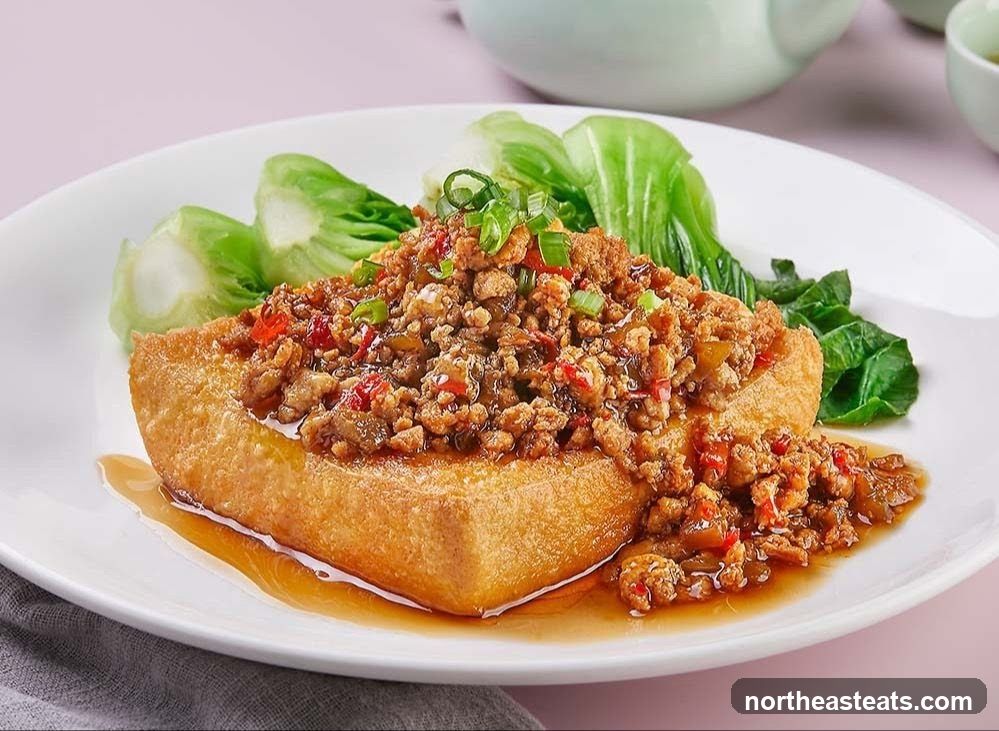 Fried Tofu with Minced Meat and Greens