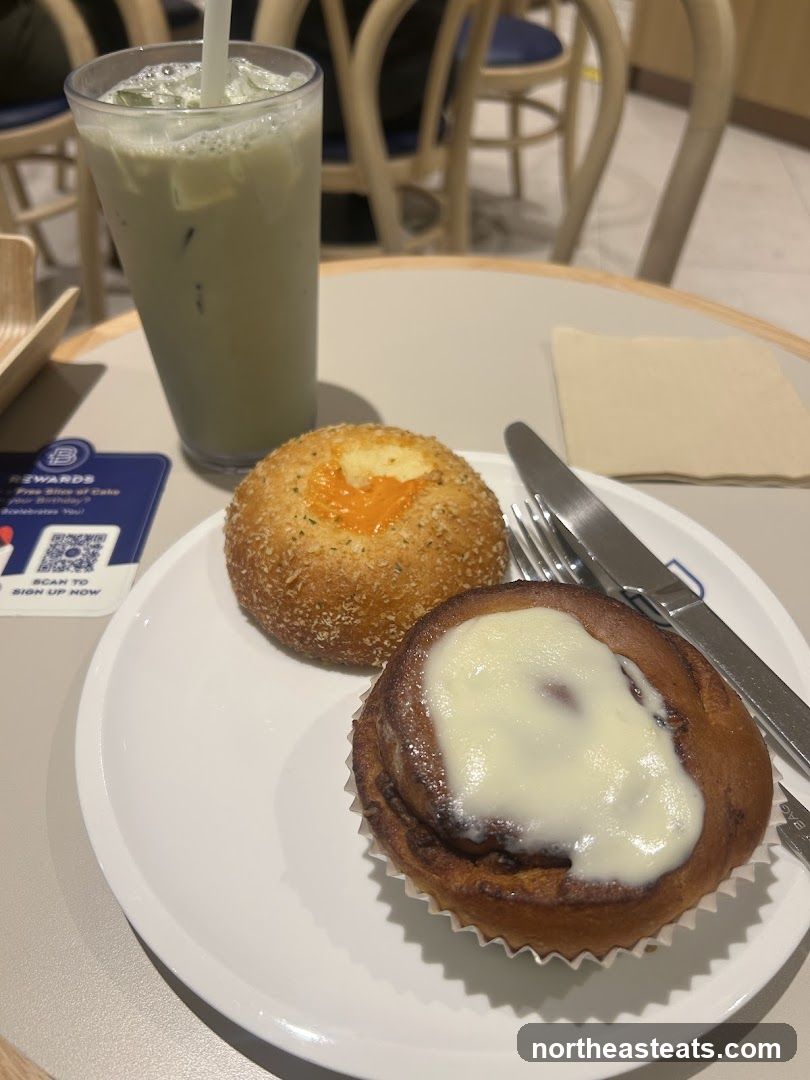 Iced Matcha Latte and Pastries