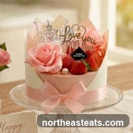 Pink Cake with Flowers and Strawberries