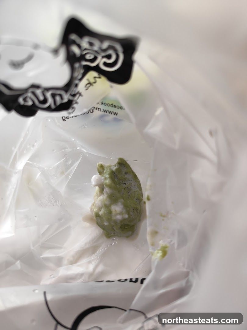 Green dessert in plastic bag